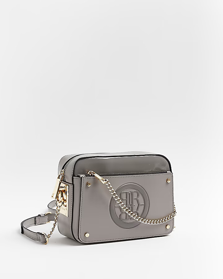 Grey RI monogram cross body bag | River Island (UK & IE)