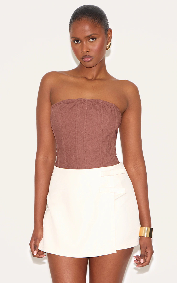 Cream Bow Detail Wrapover Skirt | PrettyLittleThing US