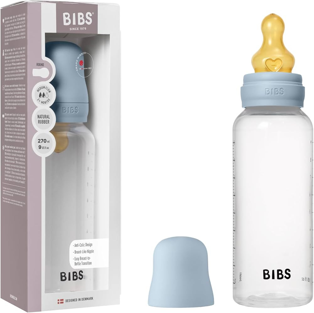 BIBS Baby Bottle 270 ml Natural Rubber Latex Nipple - Anti-Colic, BPA-Free, Round Nipple, Medium ... | Amazon (UK)