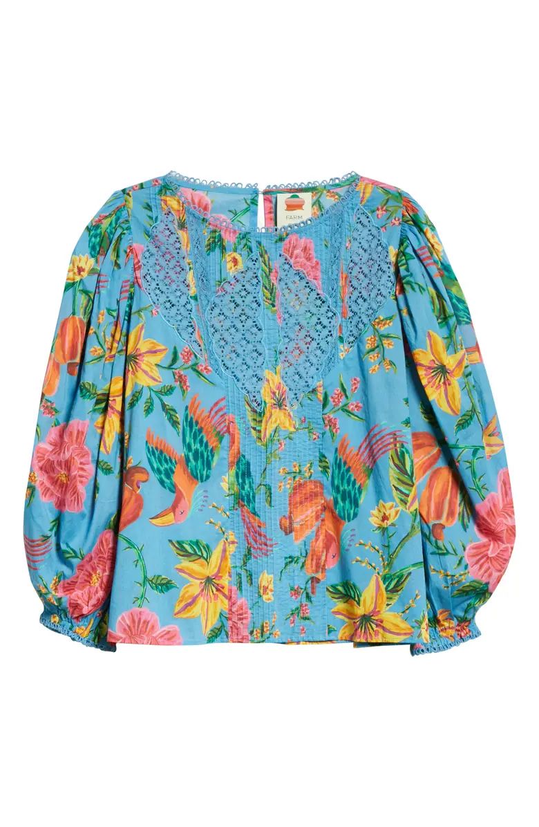 Toucans Lace Inset Balloon Sleeve Cotton Blouse | Nordstrom
