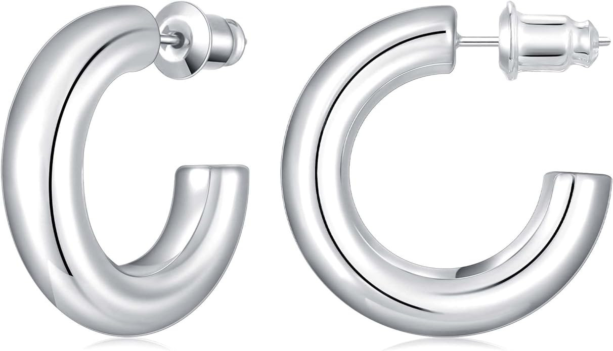 Gacimy Chunky Gold Hoop Earrings for Women 14K Real Gold Plated, 925 Sterling Silver Post Gold Ho... | Amazon (US)