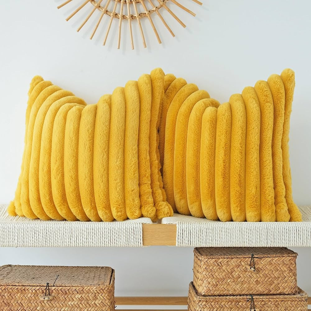 JOJUSIS Pack of 2 Double-Sided Faux Fur Plush Decorative Throw Pillow Covers Couch Cushion Case S... | Amazon (US)
