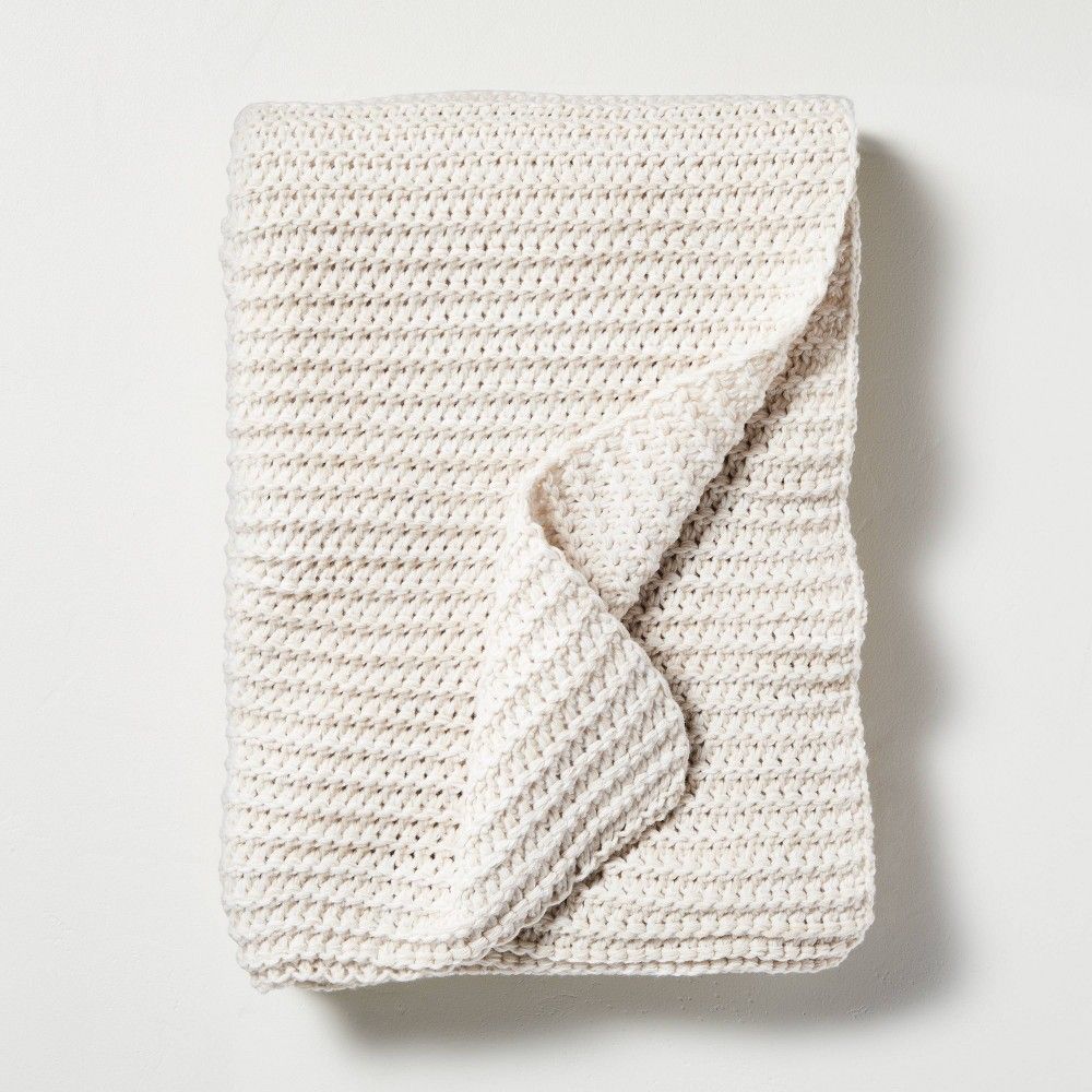 Chunky Knit Throw Blanket Heather Oatmeal - Hearth & Hand with Magnolia | Target