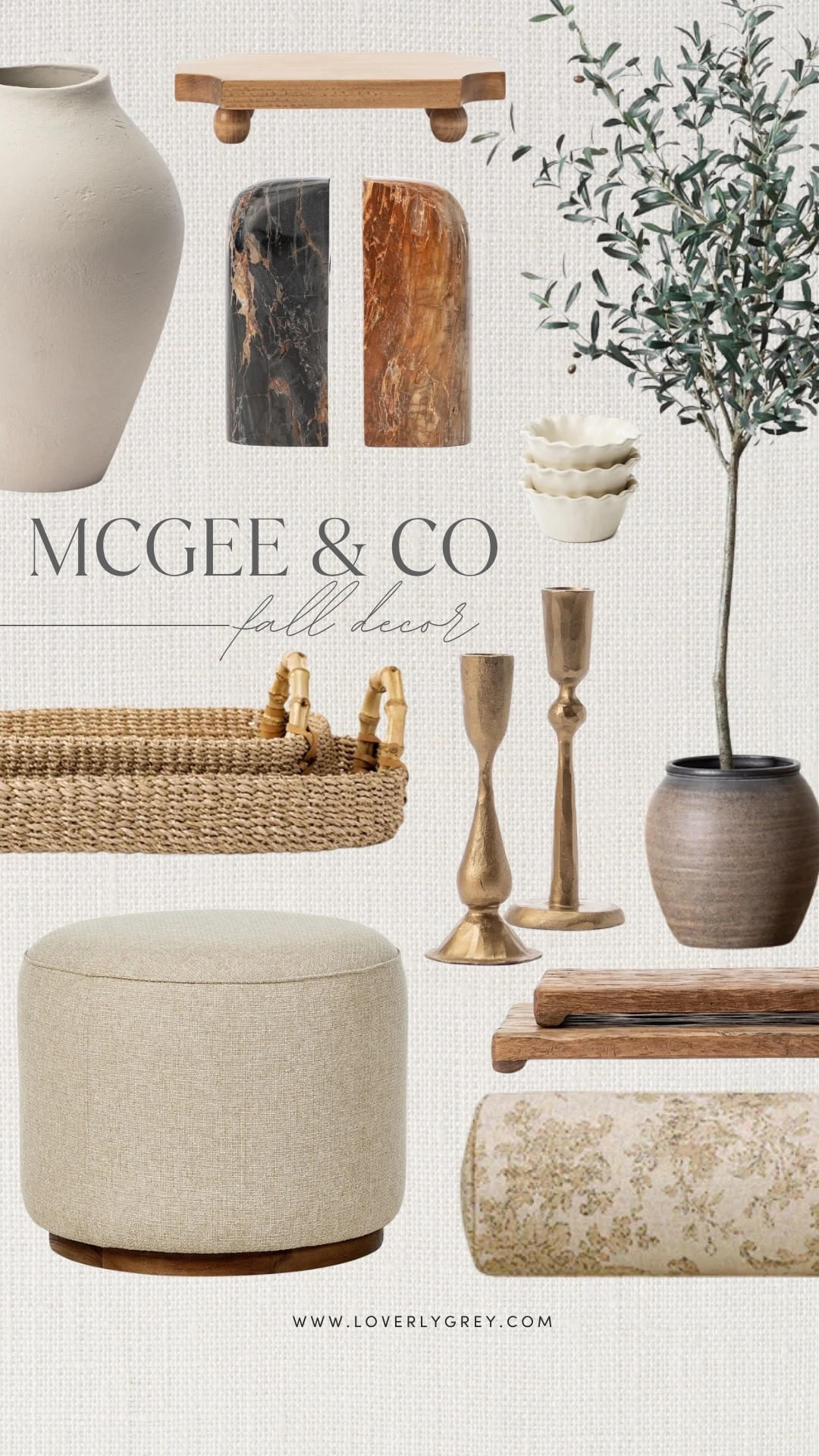 McGee & Co fall decor featuring warm wood tones, woven accents, brass candlesticks, neutral pottery and textured furniture. Elevated fall home finds for adding warmth and an organic, collected feel to your space!

#LTKHome #LTKSeasonal