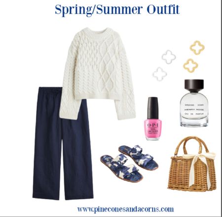 A classic casual spring/summer outfit with linens pants and and cable knit  sweater. 

#LTKSeasonal