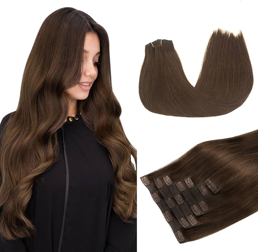 DOORES Clip in Hair Extensions, Chocolate Brown 130g 7pcs 18 Inch Virgin Human Hair Clip in Exten... | Amazon (US)