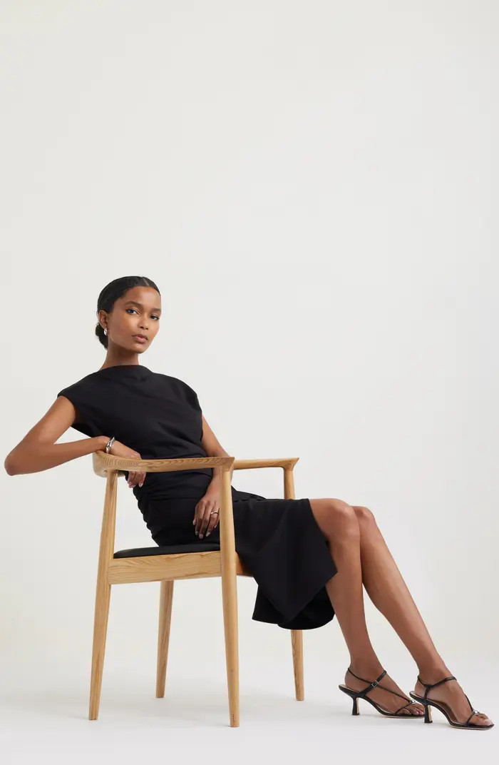 Ruched Funnel Neck Midi Dress | Nordstrom