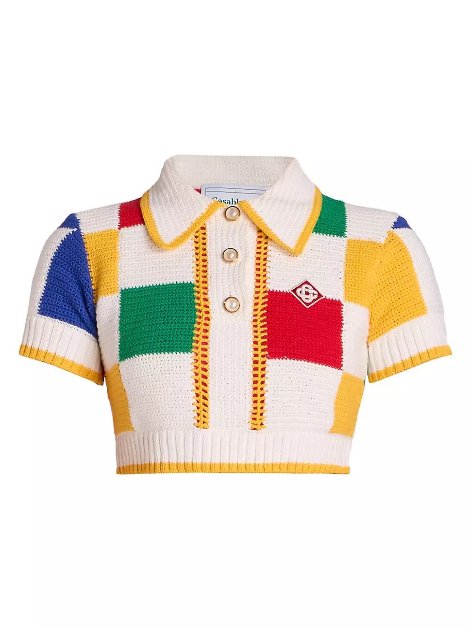 Colorblocked Crochet Crop Polo Top | Saks Fifth Avenue