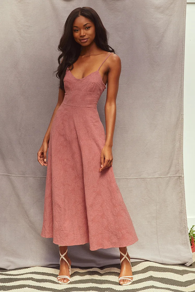 Time for Tea Dusty Rose Jacquard Sleeveless Midi Dress | Lulus (US)
