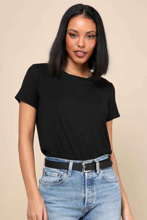 Skyra Black T-Shirt Bodysuit | Lulus
