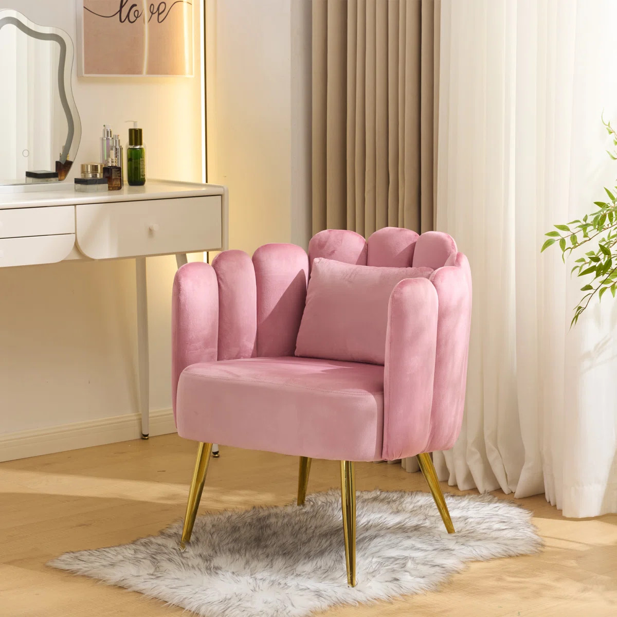 Modern Upholstered Velvet Accent Chair With Golden Metal Legs For Living Room Bedroom Home Office... | Wayfair North America