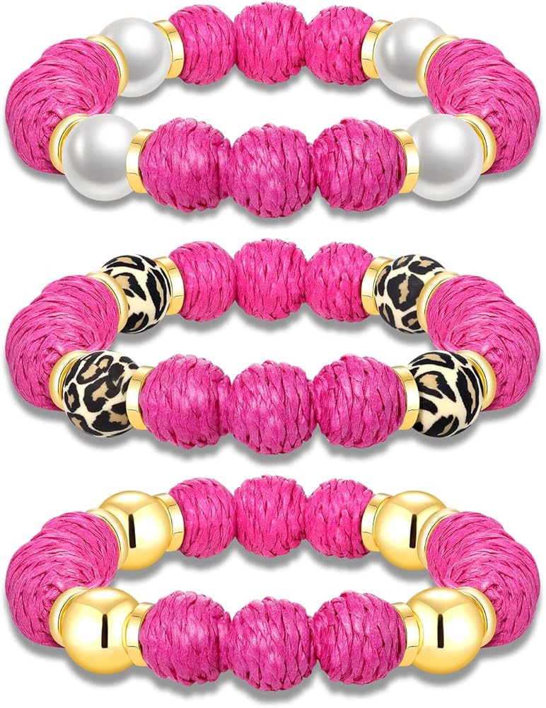 Rattan Bracelets for Women Handmade Woven Rattan Ball Beaded Stretch Bracelets Stackable Boho Ban... | Amazon (US)