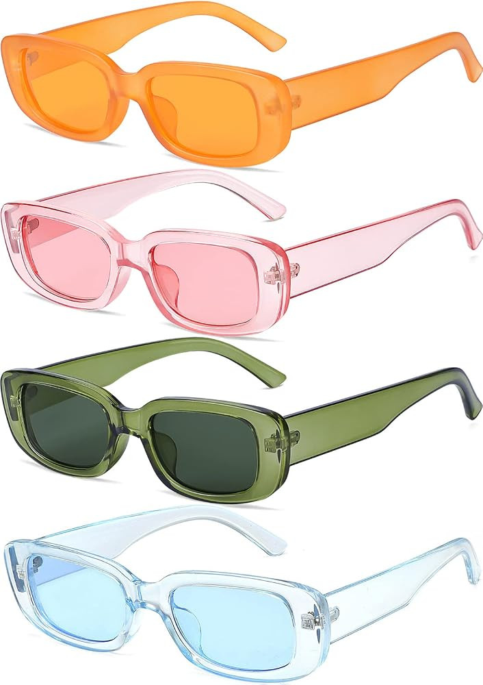 4 Pieces Retro Sunglasses Vintage Sunglasses Small Square Rectangle 90s Glasses Trendy Y2K for Wo... | Amazon (US)