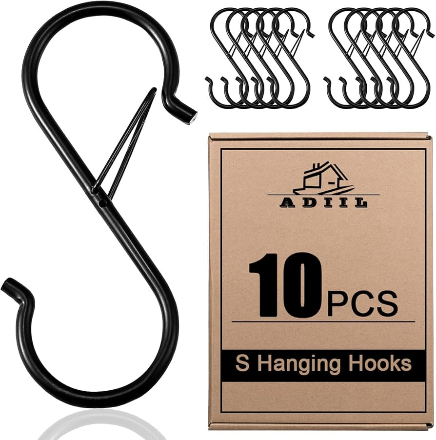 ADIIL 10 Pcs S Hooks for Hanging with Safety Buckle, Heavy Duty Metal S Shaped Closet Hooks for H... | Amazon (US)