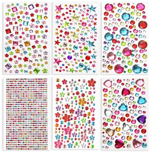 Gem Stickers Jewels for Crafts, Acrylic Gems Jewels Stickers Crafts for Kids, 1460 Pcs Self-Adhesive Decorative Gems for Makeup & DIY, Assorted Colors, Shapes, Sizes | Amazon (US)