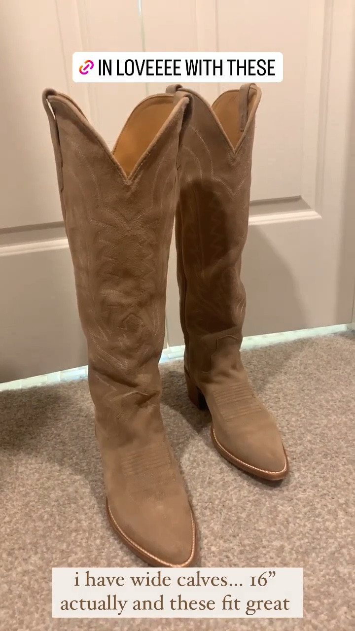 Favorite Knee High Western Boots! True to size, and fit a wide calf (i have 16” calves and they fit great)! 

tall boots, suede boots, knee high boots, western boots, wide calf boots. 

#LTKGiftGuide #LTKstyletip