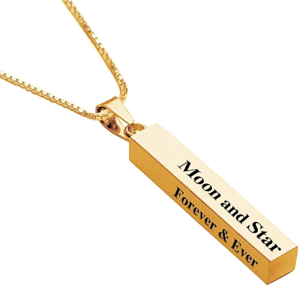 Personalized 3D Vertical Bar Necklace, Custom Necklace Engraved with Any Name Pendant Jewelry Gif... | Amazon (US)
