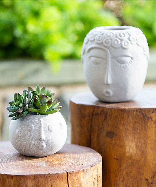 VivaTerra Outdoor Planters - Cream Buddha & Monk Ceramic Face Planter - Set of Two | Zulily