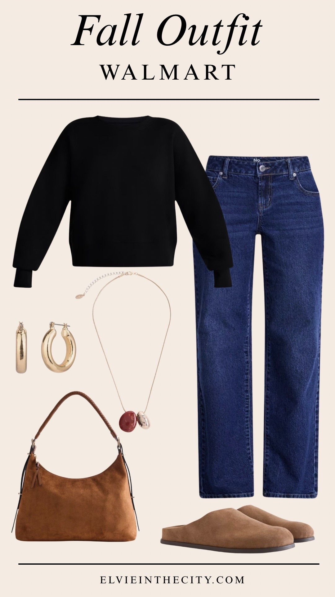 This fall outfit from Walmart includes a black fleece sweatshirt, dark wash straight leg jeans, brown clogs, zipper shoulder bag, gold toned hoop earrings, and a gold toned necklace. 


Walmart finds, over 50 style, midlife fashion, petite fashion,midlife women, affordable fashion, fashion over40

#LTKOver40 #LTKPetite #LTKootd