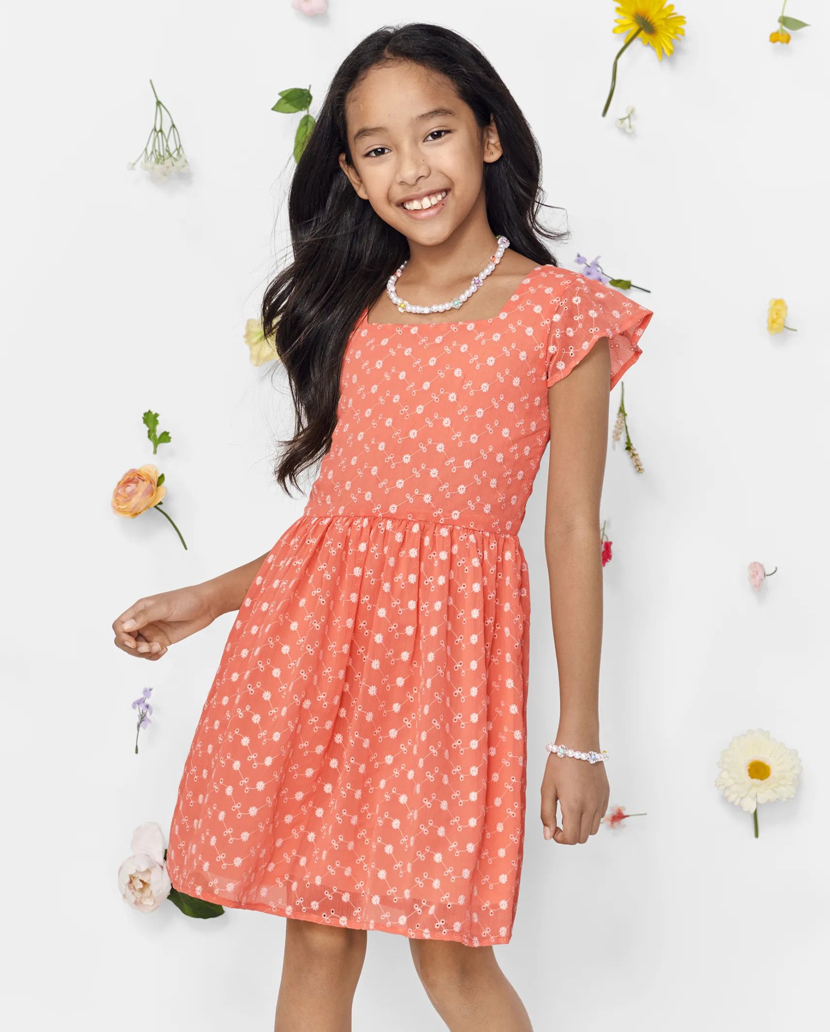 Girls Embroidered Floral Dress - summer dawn | The Children's Place