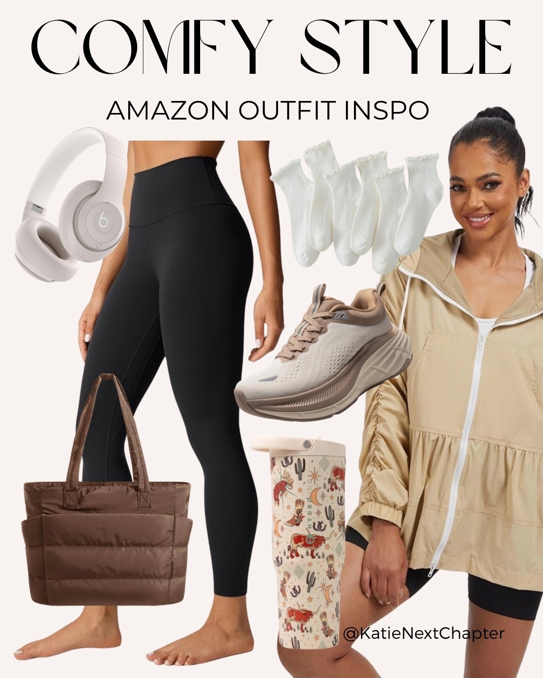 Comfy style on repeat 🤍 This Amazon outfit is my go-to for everyday errands, travel days, and casual mom life. Buttery-soft leggings, lightweight jacket, supportive sneakers, and all my favorite Amazon finds linked here. Easy, neutral, and so comfortable. 

#LTKOver40 #LTKActive