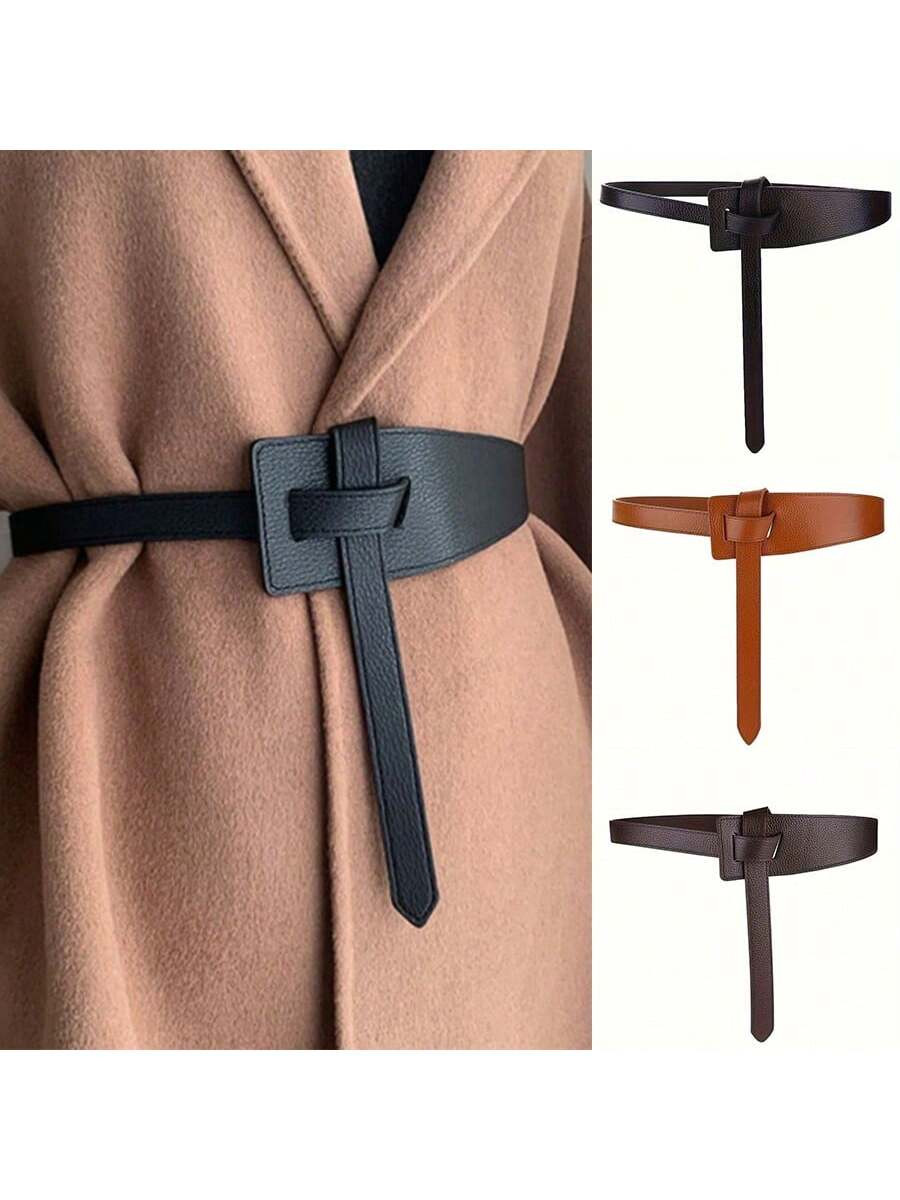 1pc Women's Pu Knotted Belt, Stylish Accessory For Coats And Dresses, New Waistband For Tying Hal... | SHEIN