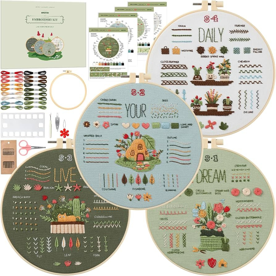 Snuvid Embroidery Kit for Beginners, 4 Stages to Learn 38 Stitches with Step-by-Step Video Tutori... | Amazon (US)