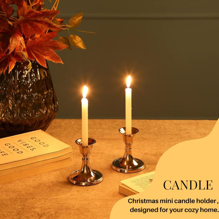 Rely+ Silver Candle Holder Set of 2 - Decorative Taper Candles for Candlesticks - Candle Stick Ca... | Amazon (US)