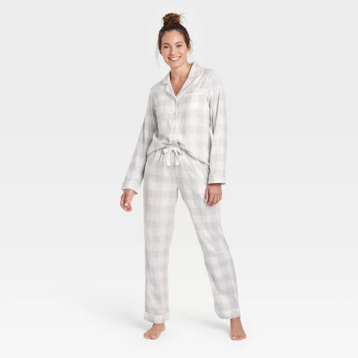 Women's Perfectly Cozy Plaid Flannel Pajama Set - Stars Above™ Gray | Target
