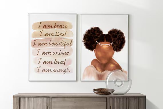 Set of 2 Prints, Positive Affirmations Wall Art, Melanin Queen Print, African American Girl Art, ... | Etsy (US)