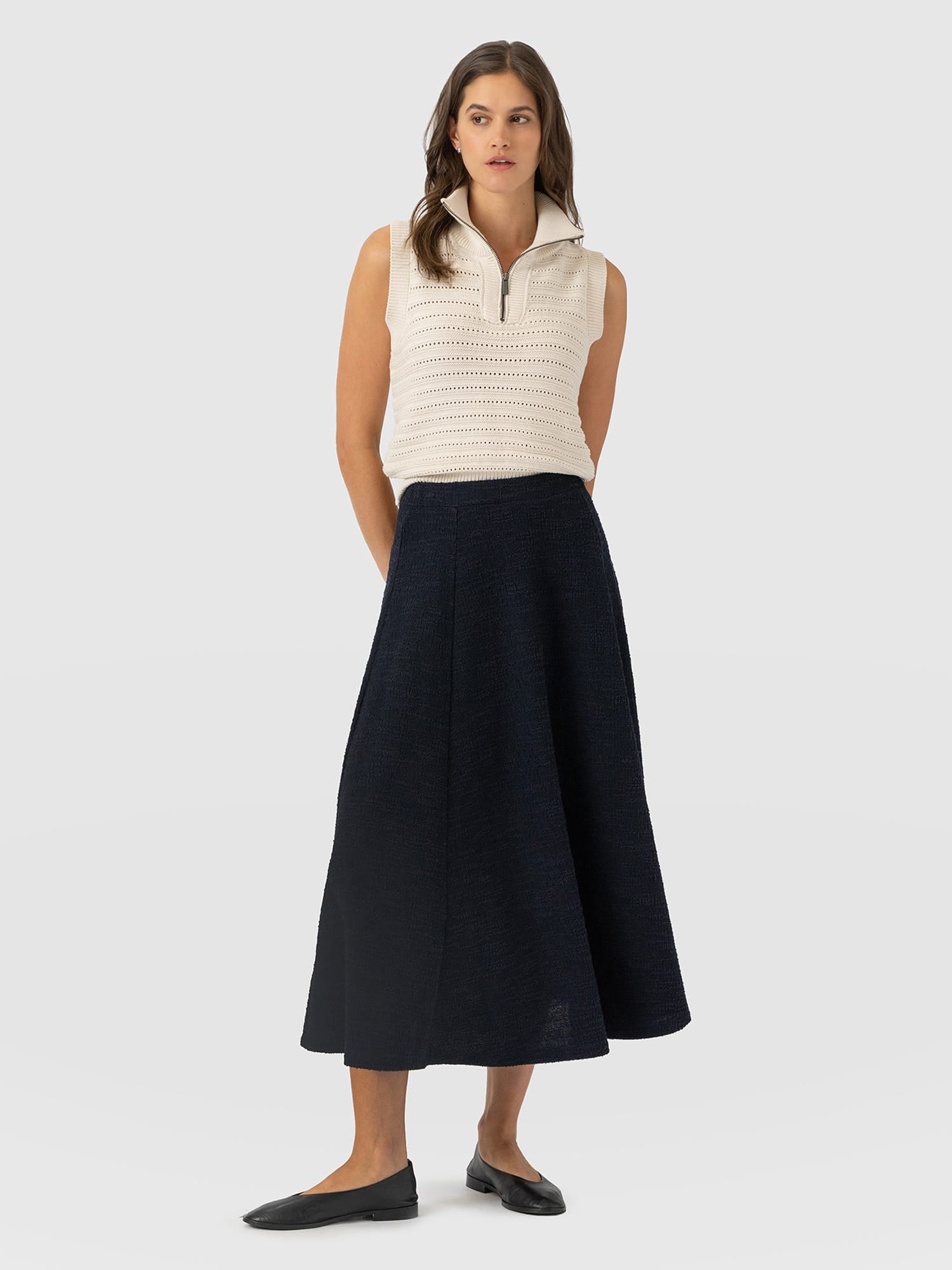 Neve Fit & Flare Skirt - Navy Boucle | Saint + Sofia UK