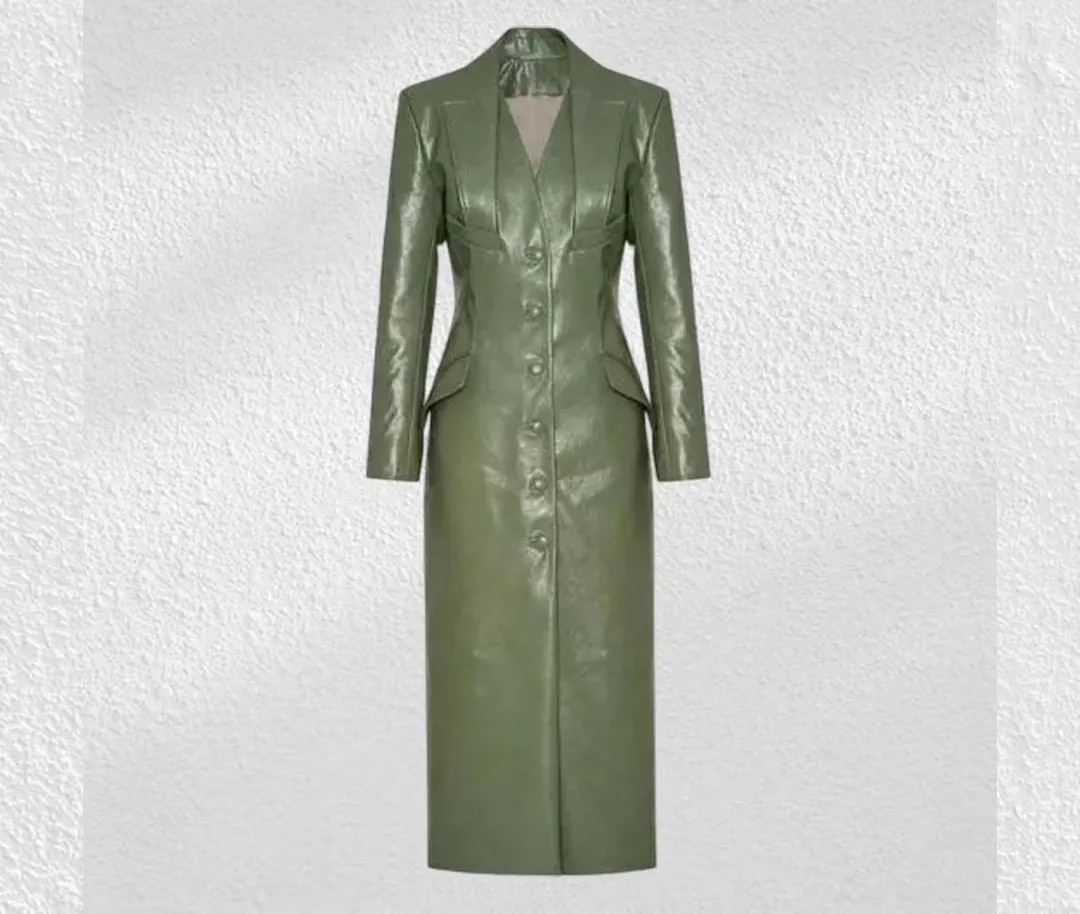 Green Lambskin Leather Trench Coat: Women's Designer Winter Overcoat - Etsy | Etsy (US)
