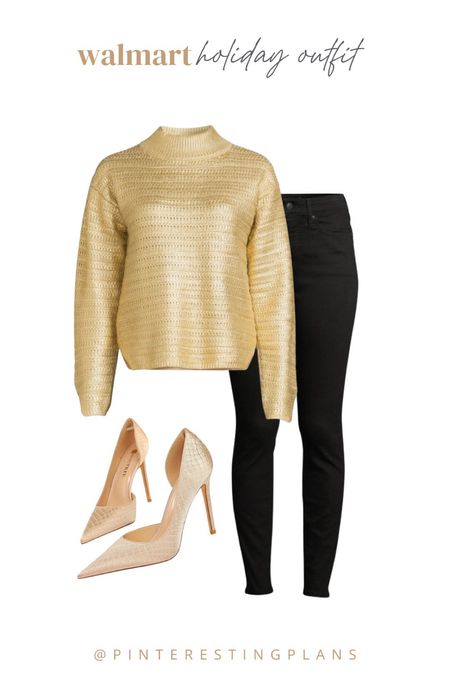 Walmart holiday outfit! Gold sweater to spice up some jeans or black pants 

#LTKunder50 #LTKSeasonal #LTKfit