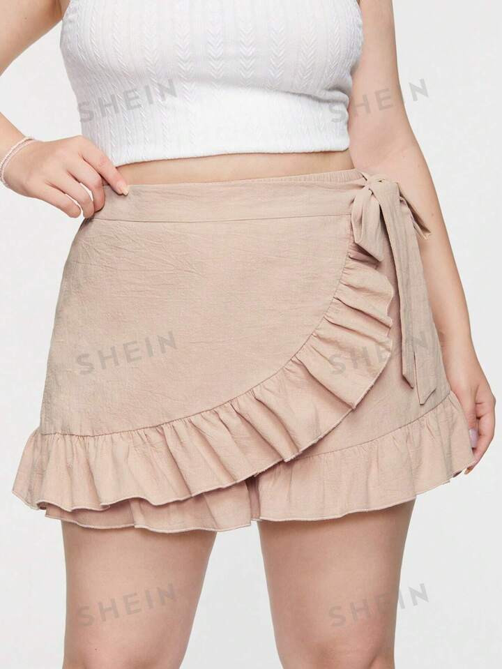 SHEIN Qutie Plus Size Women's Side Tie Decorated Ruffle Hem Skort | SHEIN