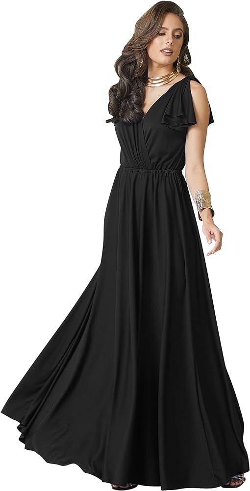 KOH KOH Womens Long V-Neck Ruffle Sleeveless Bridesmaid Prom Gown Maxi Dress | Amazon (US)