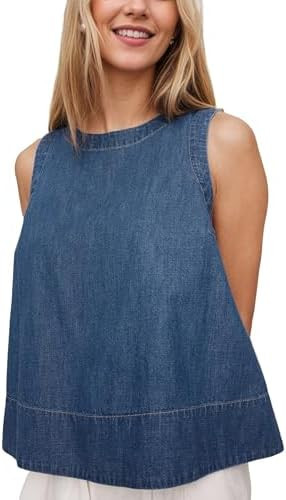 Xiaoxuemeng Womens Denim Top Y2K Sleeveless Jean Tank Tops for Women Crewneck Loose Fit Denim Tan... | Amazon (US)