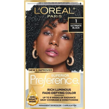 L'Oreal Paris Superior Preference Permanent Fade-Defying Hair Color, 1.0 Ultimate Black, 1 Kit | Walmart (US)