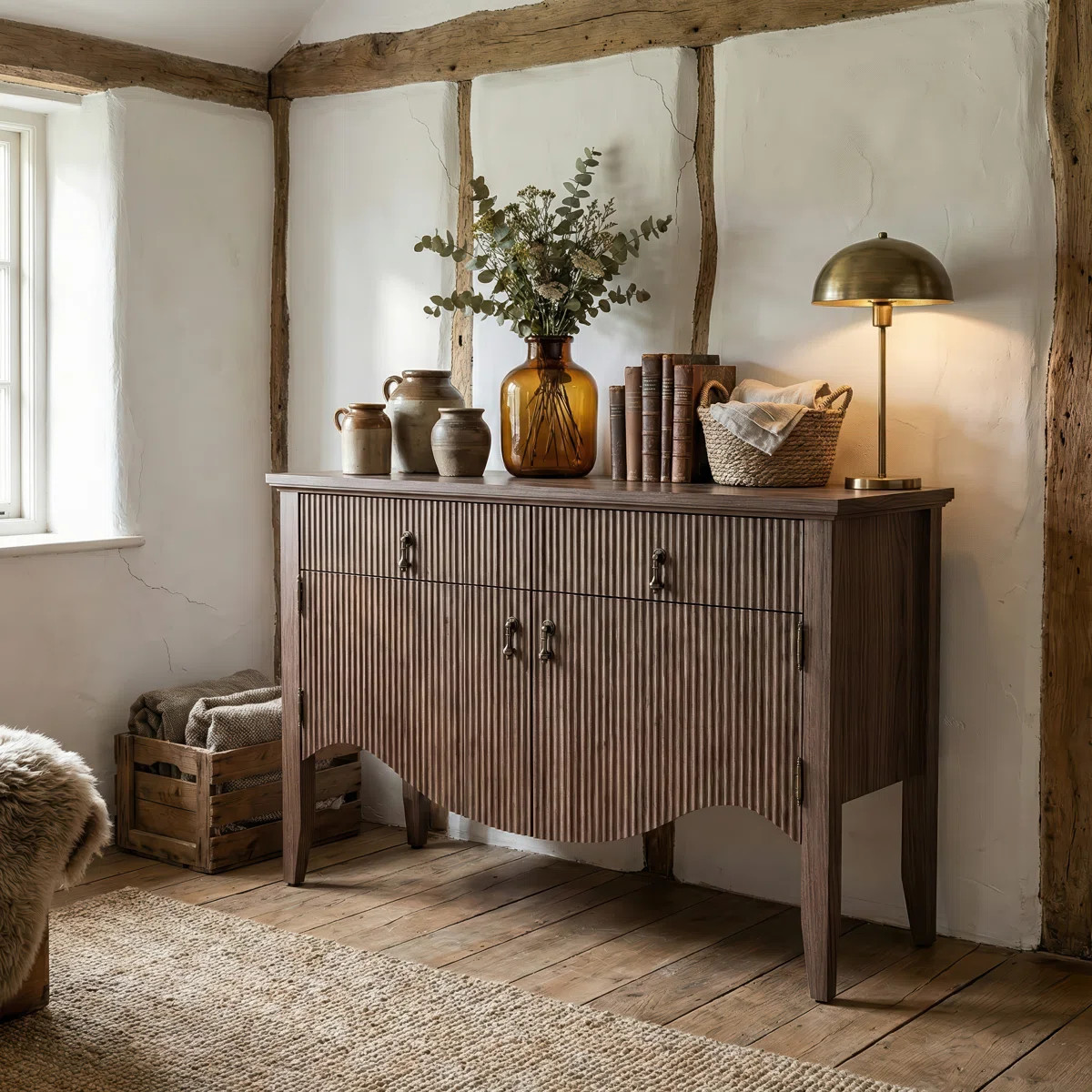 Fusunbao 40" Retro Buffet Cabinet With Storage, Fluted Sideboard Credenza With Drawer, Accent Bar... | Wayfair North America