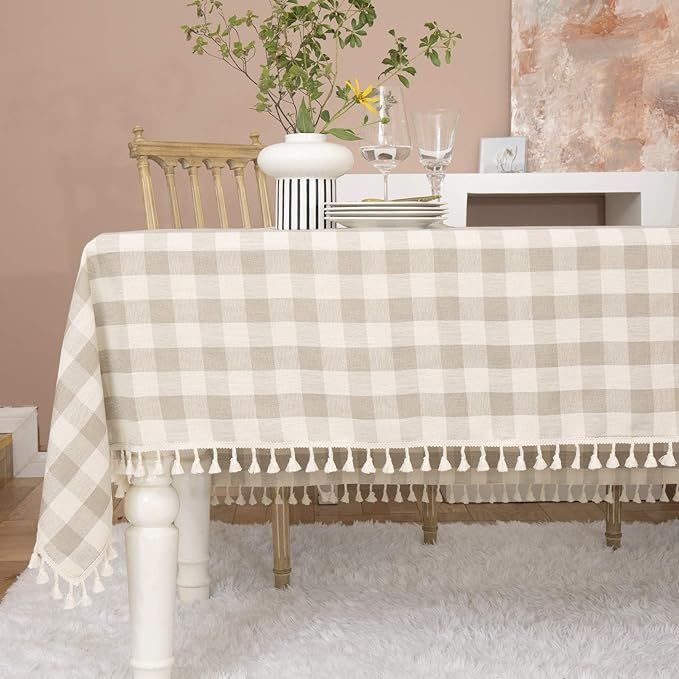 Midsummer Breeze Farmhouse Checkered Tablecloth-Cotton Linen Buffalo Plaid Tablecloth for Fall Wi... | Amazon (US)