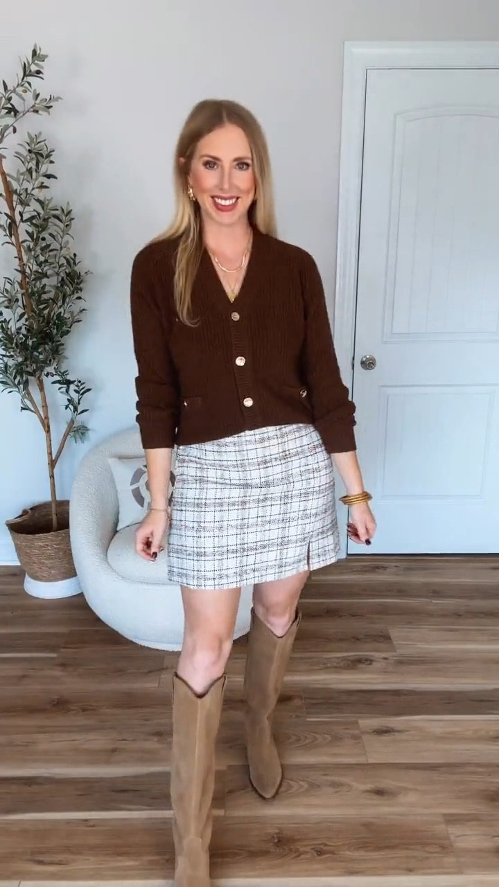 Walmart try on, time and tru, boucle cardigan, tweed skirt 

#LTKStyleTip #LTKWorkwear #LTKFindsUnder50