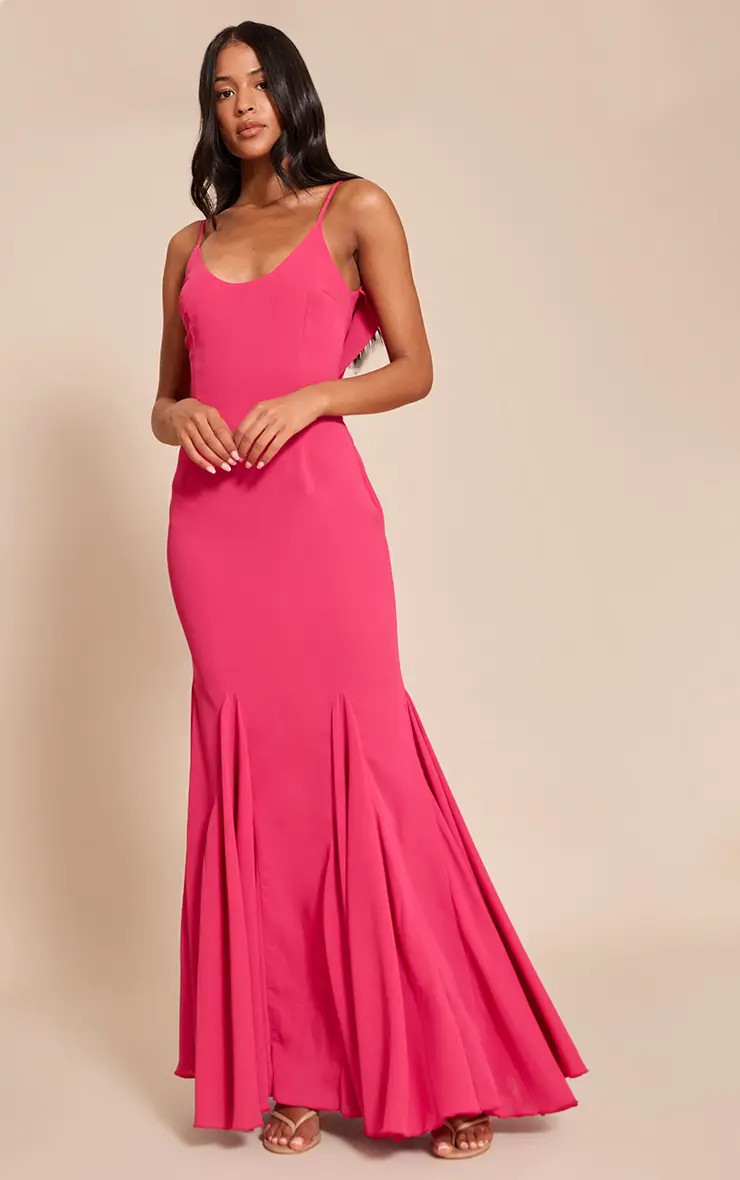 Tall Fuschia Chiffon Scoop Neck Cowl Back Sleeveless Maxi Dress | PrettyLittleThing UK