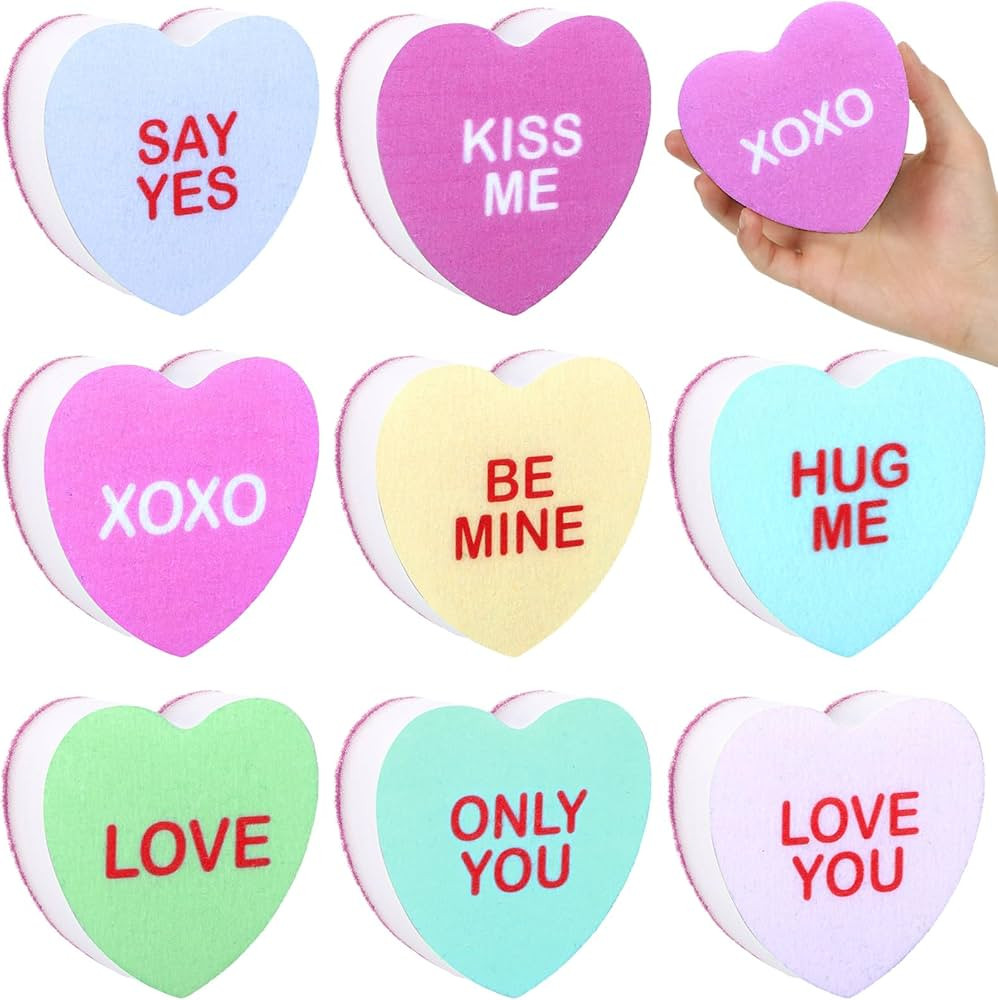 8pcs Valentine's Day Candy Heart Shaped Kitchen Sponges Valentines Conversation Heart Dual Sided ... | Amazon (US)