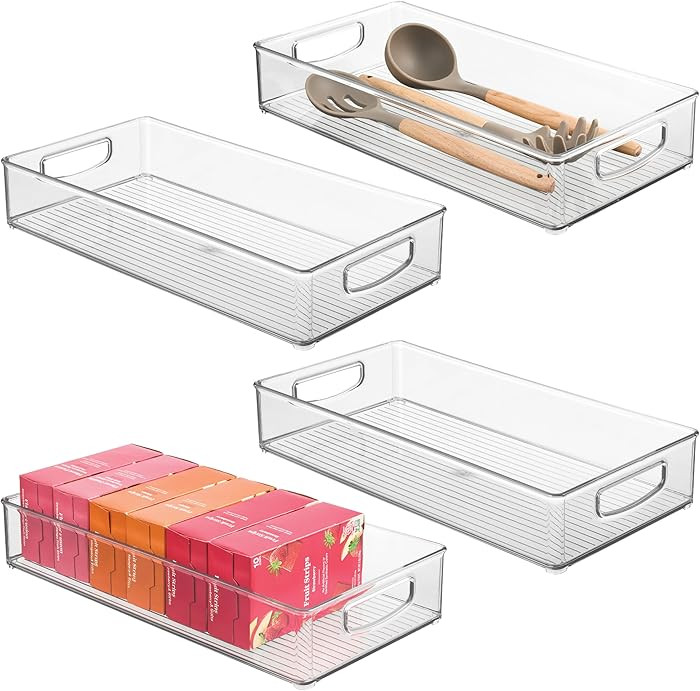 iDesign Stackable Clear Plastic Extra Long Pantry Organizers and Cabinet Storage Bins for Kitchen... | Amazon (US)