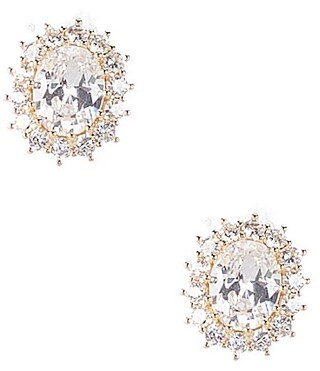 Cezanne C by Cezanne Oval CZ Solitaire Stud Earrings - Gold/CZ | Dillard's