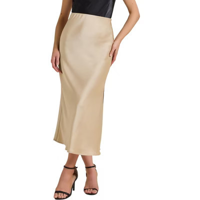 INSPIRE CHIC Women Satin Maxi Elastic High Waist Side Slit Flowy Long for Party Wedding Skirt Small Champagne | Target