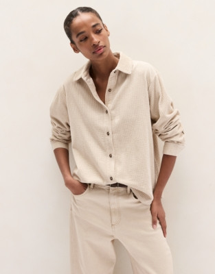 The White Company Relaxed Cord Boyfriend Shirt, Birch, Size: S | The White Company UK & ROW