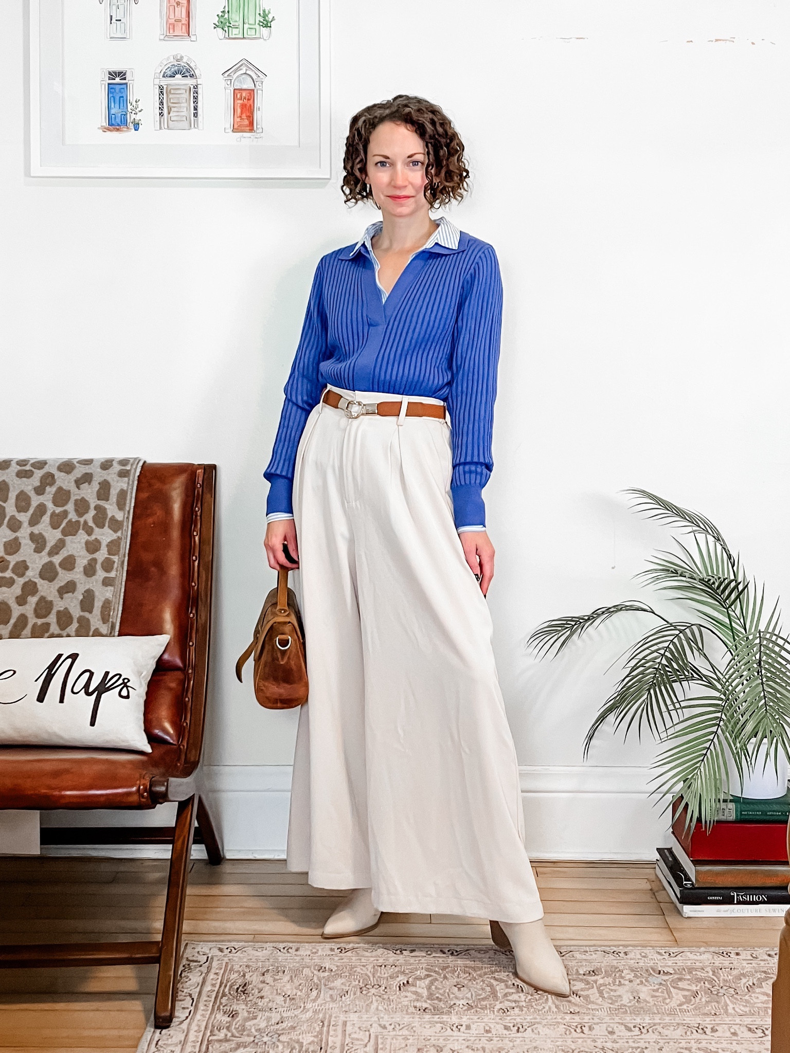 Fall office outfit!
Wearing size S Amazon sweater, order your usual size. 
Linked similar stripe top. 
Size XS short Amazon wide leg pants, order your usual size. 
Size 6 Amazon booties, order your usual size. 
Petite outfit. Office outfit. Business casual outfit. Blue and white outfit  

#LTKstyletip #LTKworkwear #LTKSeasonal