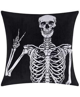 Edie@Home Halloween Velvet Peace Skeleton Decorative Pillow, 18" x 18" - Macy's | Macy's