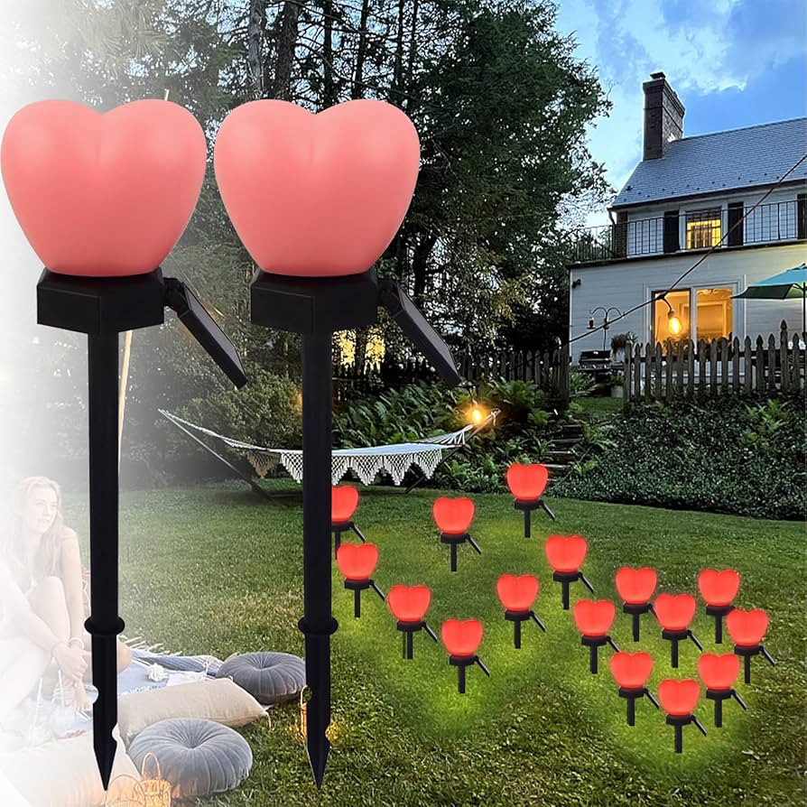 Valentines Day Red Heart Solar Lights Outdoor, 2Pcs Waterproof Valentines Day Solar Garden Light ... | Amazon (US)