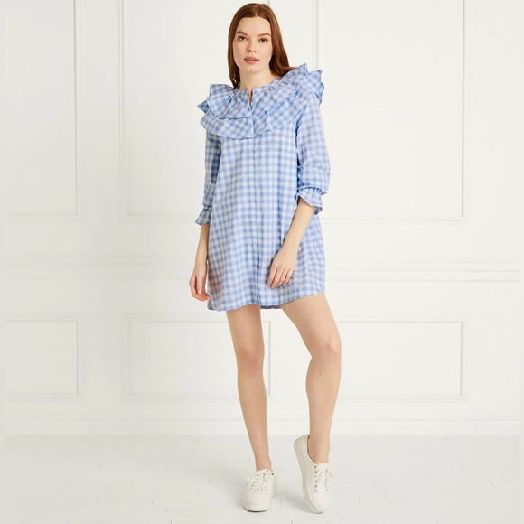 The Colette Dress Blue Jacquard Check NEW | Poshmark